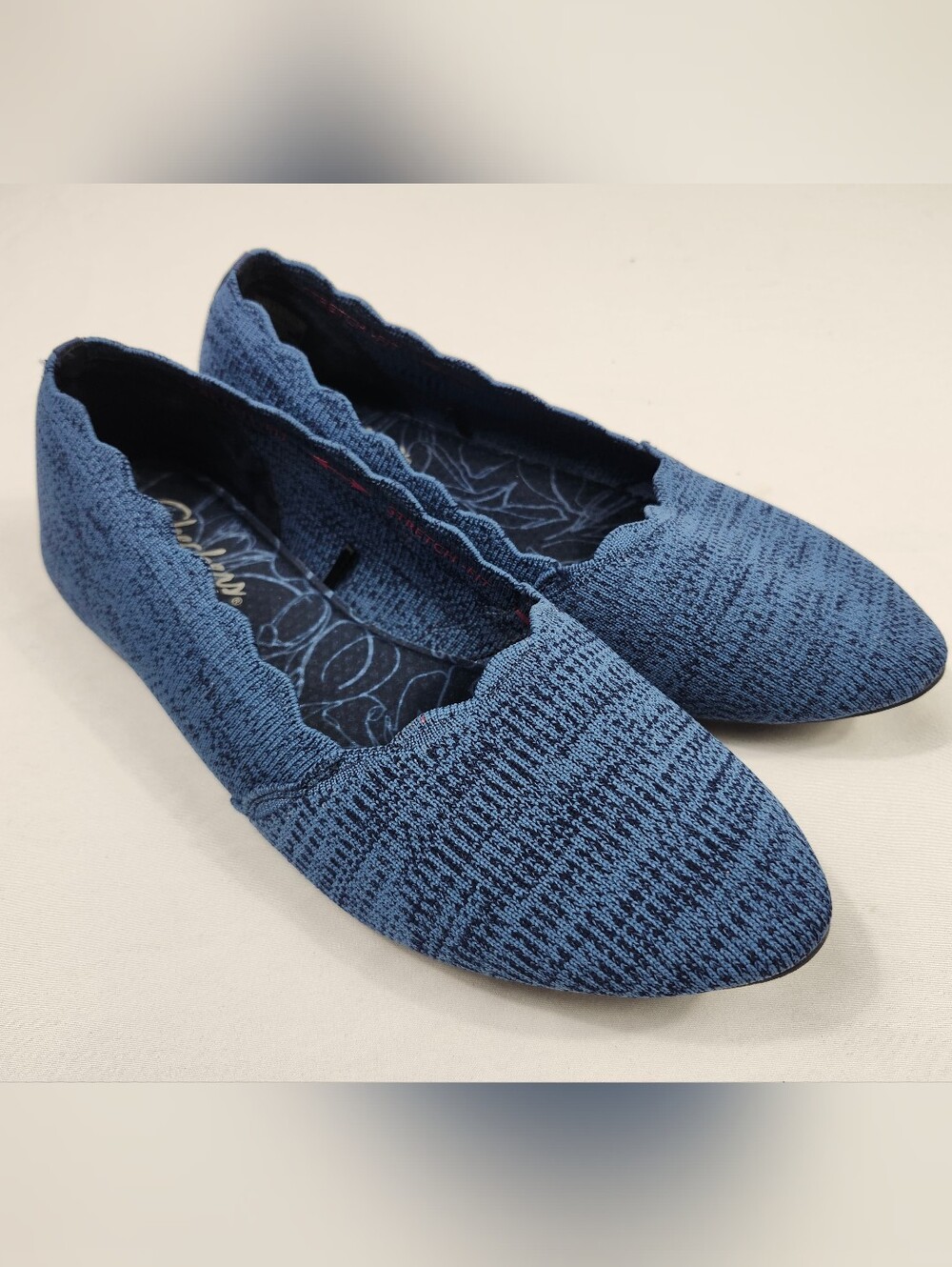Skechers Womens 9.5 Blue Knit Slip-On Ballet Flats Pointed Toe Shoes